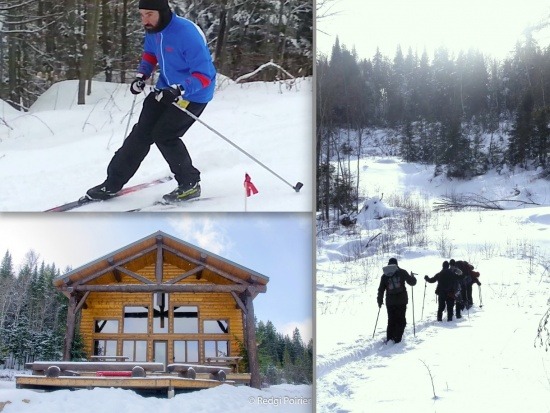 Cours de descentes en ski de fond, excursion technique de ski nordique, chalet en bois rond de la Pourvoirie St-Zénon. Avec TripLevé, VVV.